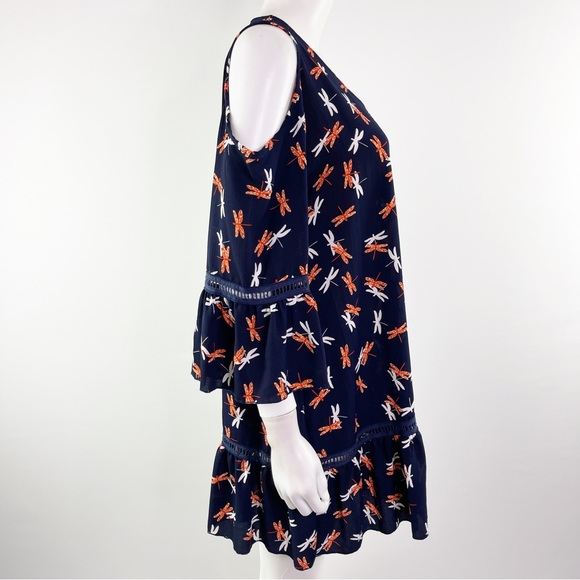 Yak & Yeti Women's Navy Blue Cold Shoulder Tunic Dress DRAGONFLY Print Size L - Picture 7 of 11